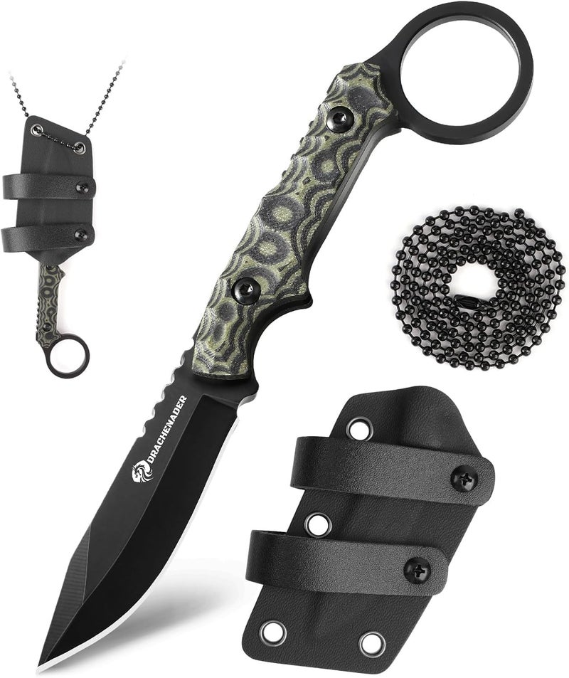 DRACHENADER 7.16" EDC Fixed Blade Knife with G10 Handle, Compact Neck Knife with 5Cr13MoV Steel Blade, Durable Kydex Sheath, and Horizontal Carry Option - Image 1